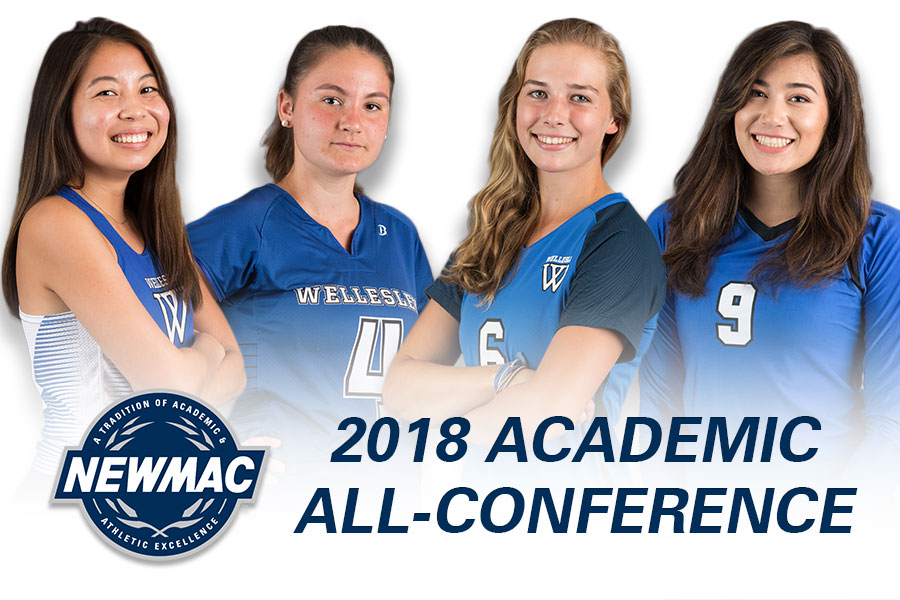 (l to r) April Chu, Clare Doyle, Olivia Postel, and Nikki Jensen all represented their teams on the NEWMAC Academic All-Conference team.