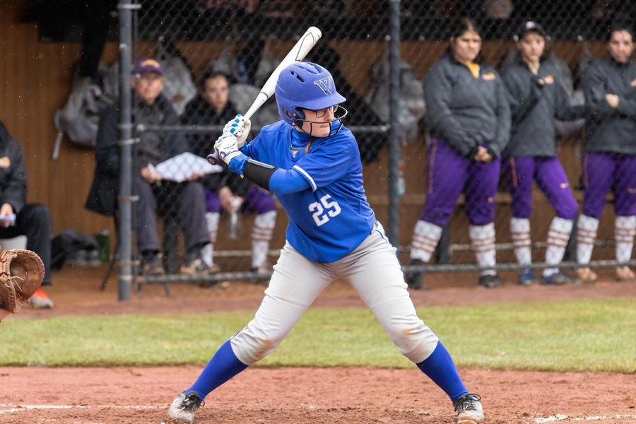 First year Hayley Moniz was 2-for-3 at the plate and pitched 5.1 innings versus Emerson (Frank Poulin).