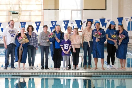 Wellesley celebrated the Class of 2020 prior to Saturday's meet (Frank Poulin).