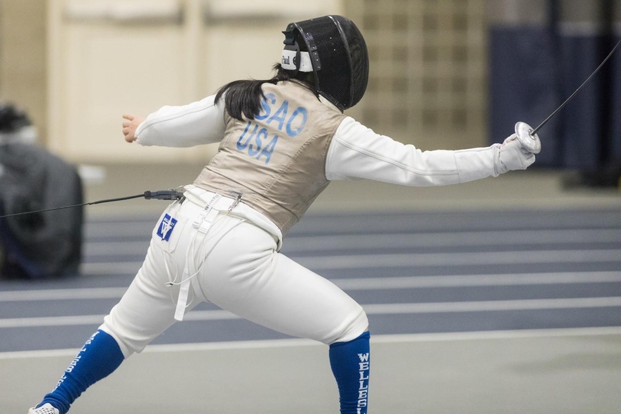 First year Lucille Tsao finished in a tie for third in foil after advancing to the semifinals (Frank Poulin).