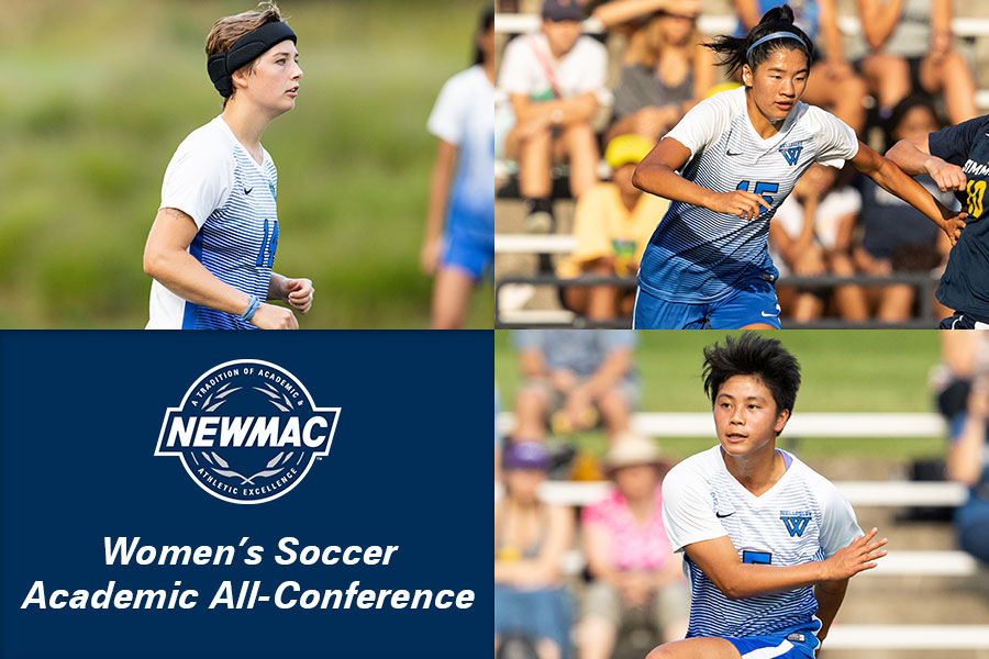 Postel (top left), Zhou (top right), and You Mak (bottom right) represent the Blue on the NEWMAC Academic All-Conference team (Frank Poulin).