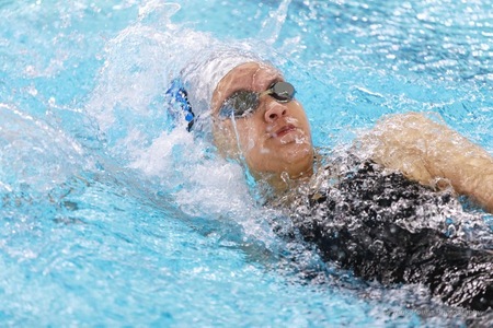 Junior Sunny Chiang took first in the B Final of the 200 IM to lead the Blue on Sunday evening at MIT (Frank Poulin).