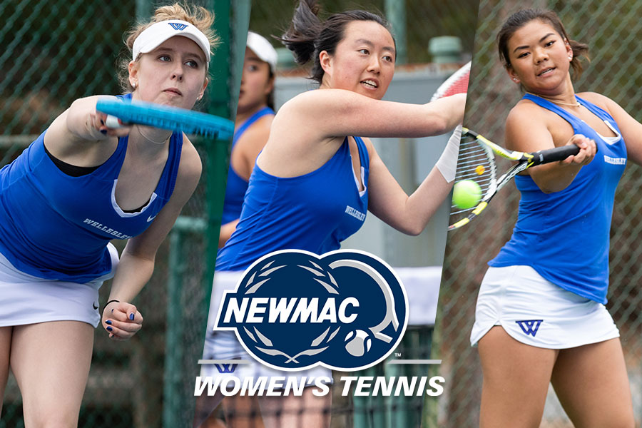 (l to r) Markwart, Huang, and Chu each represent the Blue on the NEWMAC All-Conference team (Frank Poulin).