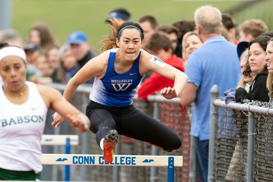 Cathy Chen recorded an NE DIII qualifying time in the 100m Hurdles (Frank Poulin).