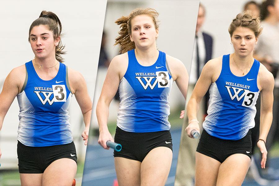 Three runners in Wellesley Blue