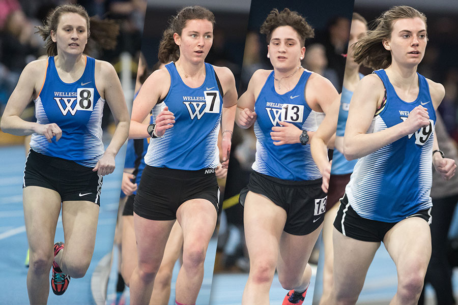 (left to right) Wegman, Paradiso, Marks, and Bradbury will represent the Blue at the Division III New England Championships (Frank Poulin).