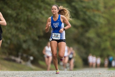 Ava Shipman was one of five Wellesley first years running in Saturday's NCAA Regional Championship (Frank Poulin).