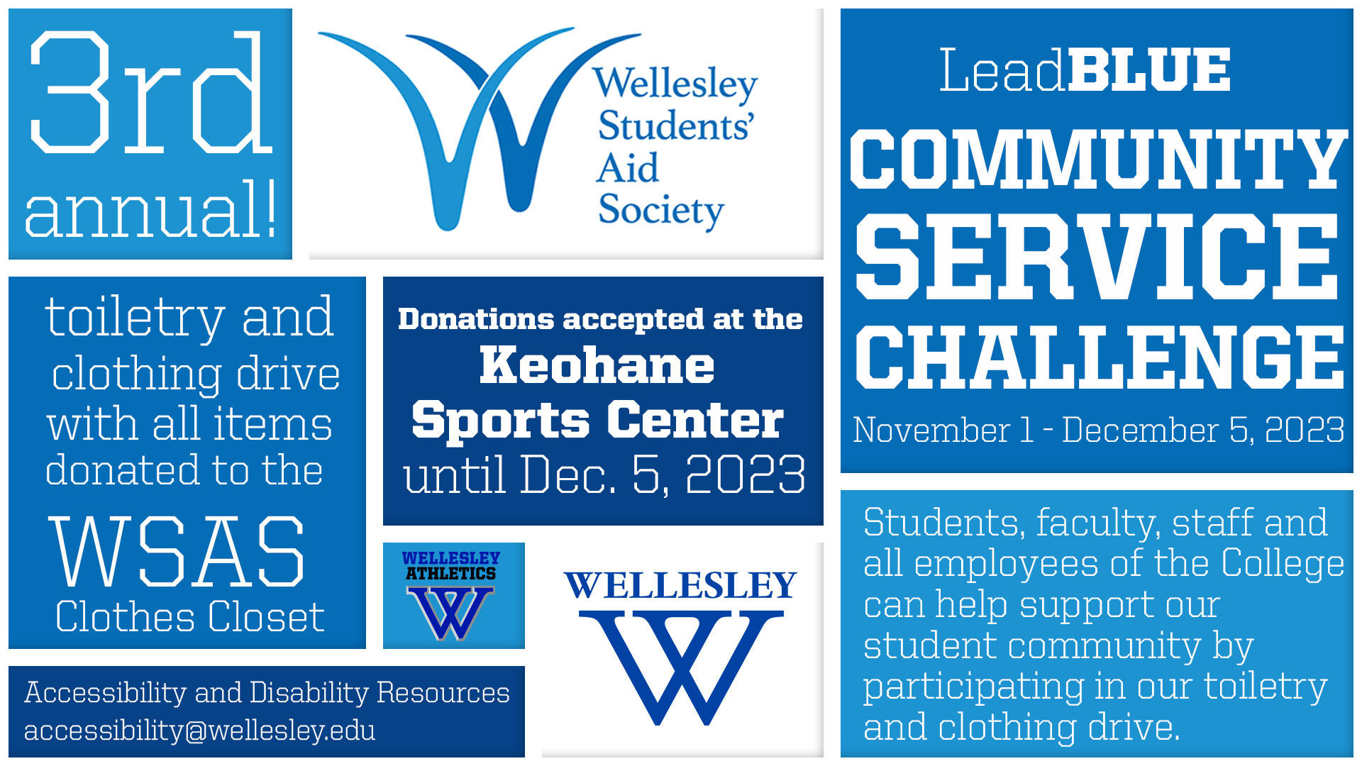 Support the LeadBLUE Community Service Challenge to Benefit the Wellesley Students’ Aid Society, Nov. 1 - Dec. 5