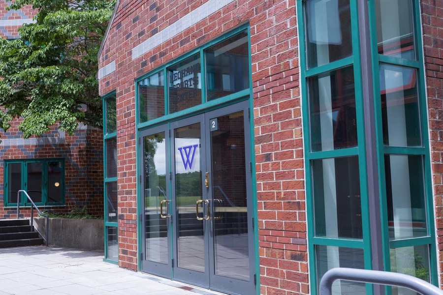 Wellesley College Keohane Sports Center front door, brick facade