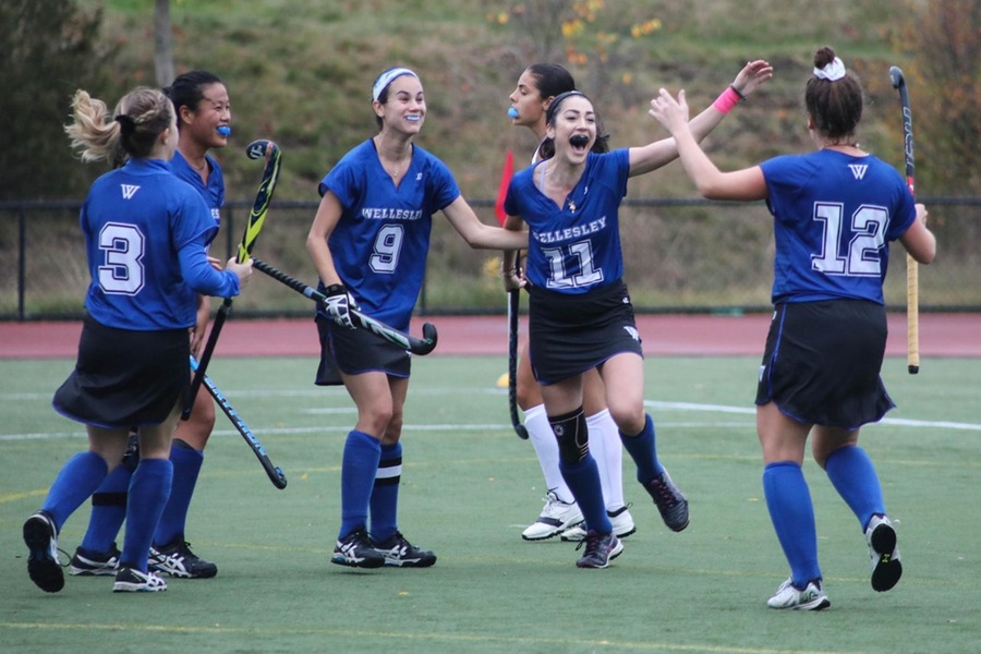 Wellesley rallied twice to clinch a NEWMAC playoff spot in a 4-3 OT victory over Wheaton (Miranda Yang).