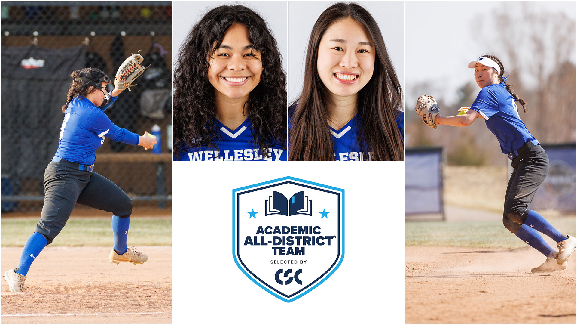 Wellesley softball's Ingrid Hsu '23 and Lauren Young '25 earned CSC Academic All-District honors (Frank Poulin)