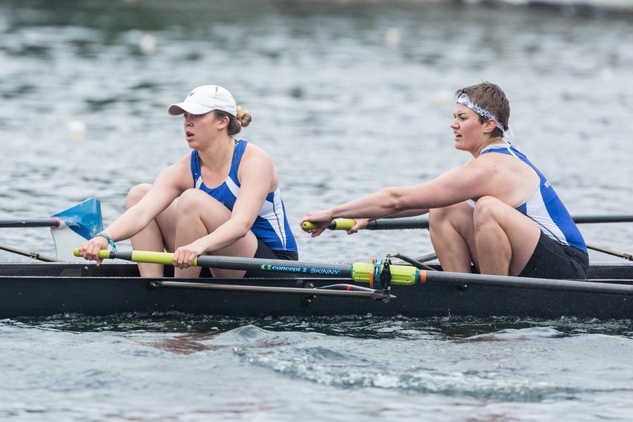 Seniors Kelsey Campbell and Molly Hoyer will both race for the Blue in the Women's Collegiate 8+ on Sunday at the Head Of The Charles (Frank Poulin)