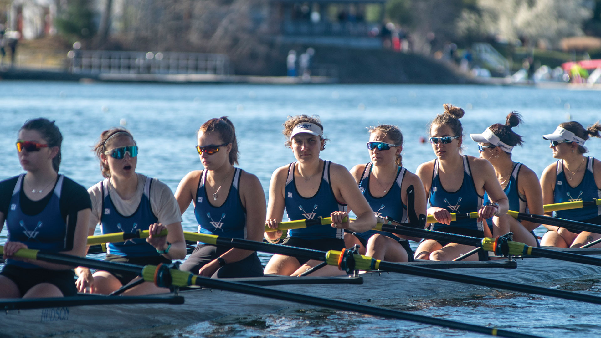 Wellesley Varsity Eight places first at the New England Rowing Championship.