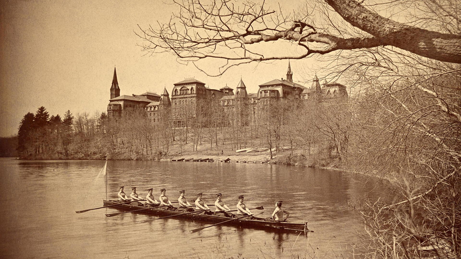 archive image 1894 rowing on lake waban