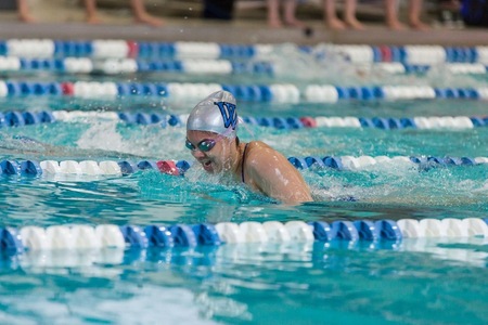 Danielle Peterson and the Blue moved to 2-0 with a dual meet win over Simmons on Saturday (Frank Poulin).
