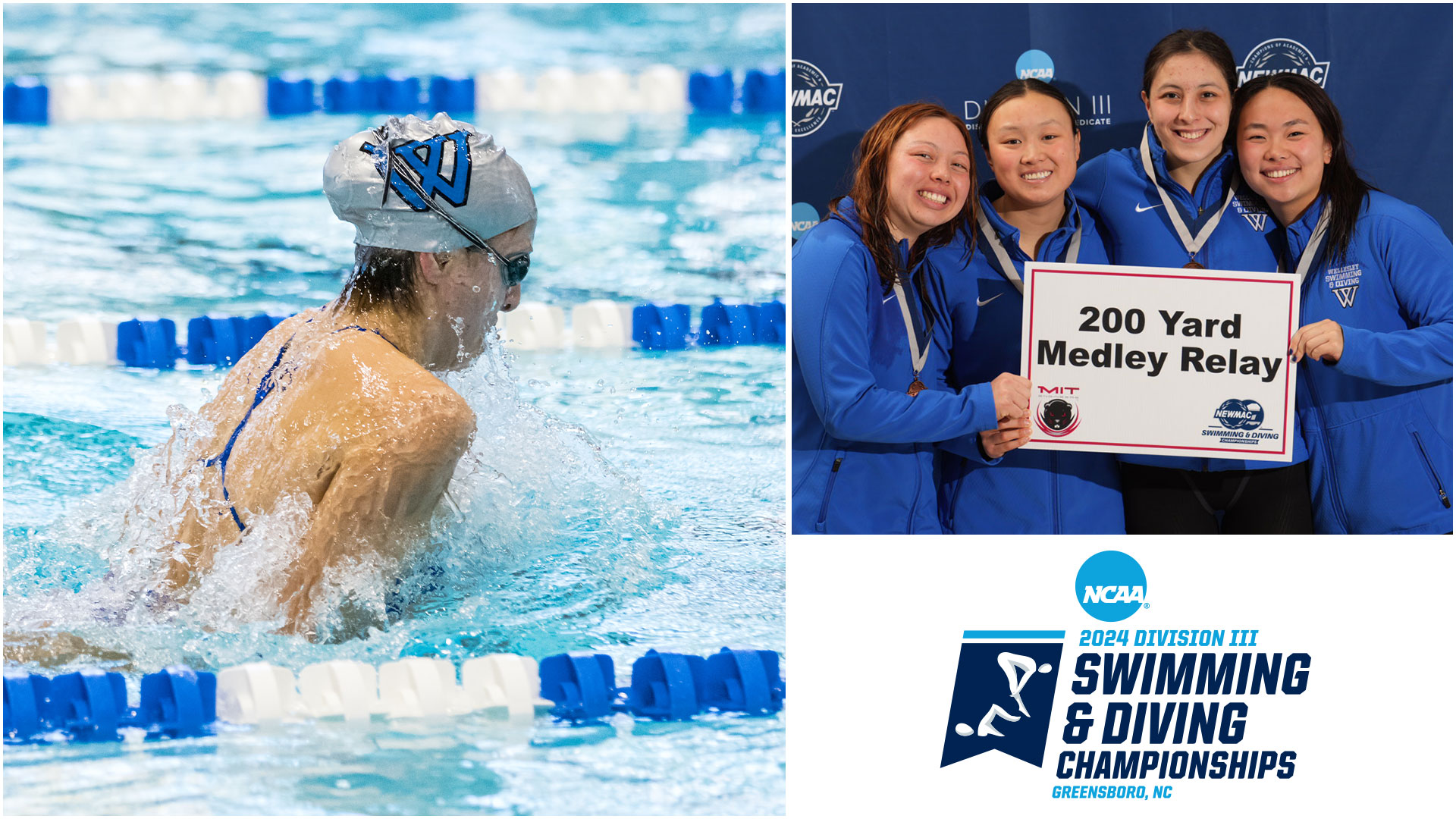 Kavita Sekhon '26 and the 200 Medley Relay team will represent the Blue at the NCAA DIII Championships from March 20-23 (Frank Poulin & Dave Curtis)