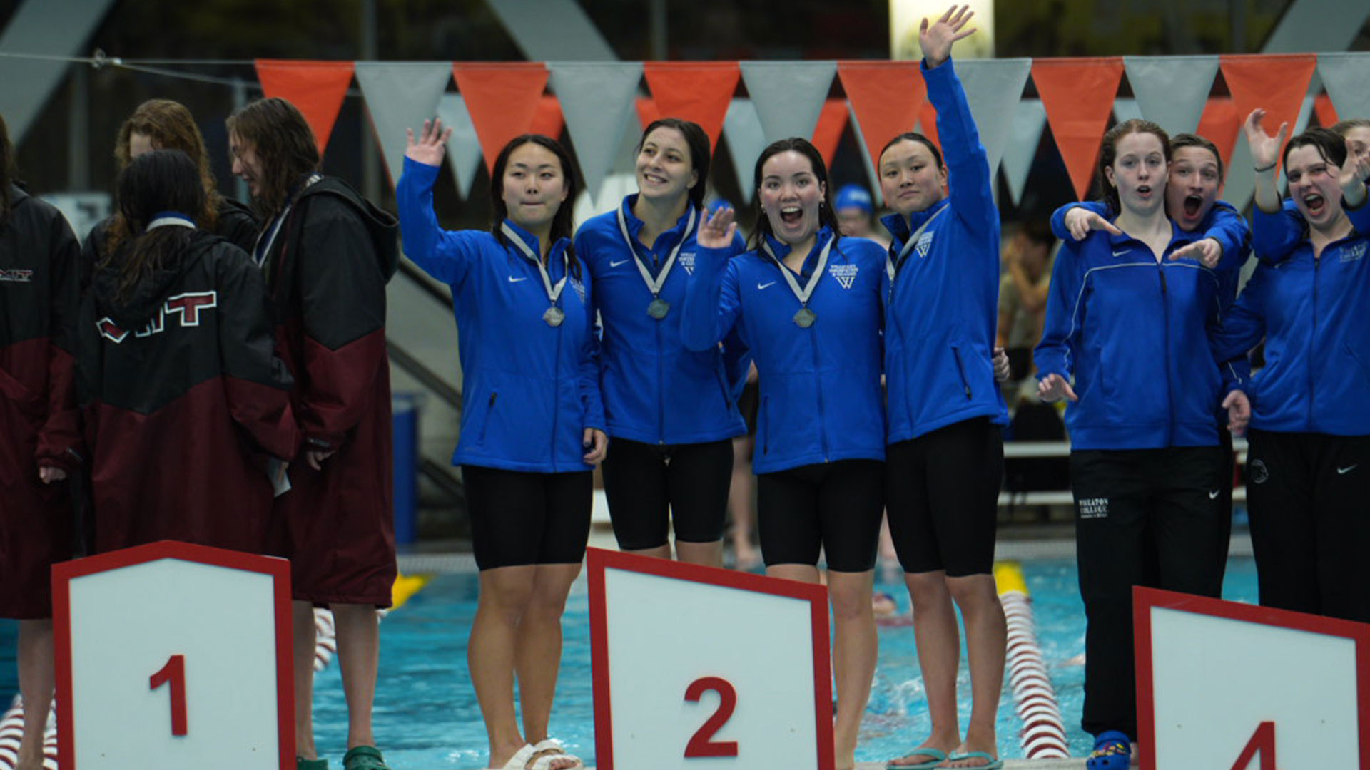 Wellesley swimming & diving's 400 Medley Relay team earned second at the NEWMAC Championships (Dave Curtis)