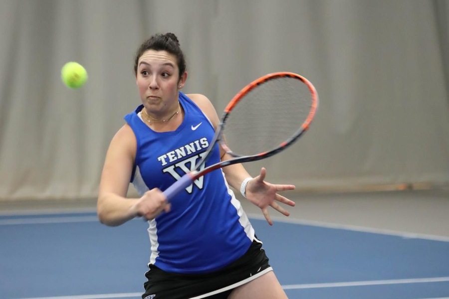 Korina Hernandez and Abigail Schleichkorn (pictured) earned an 8-4 win at No. 2 doubles (Miranda Yang).