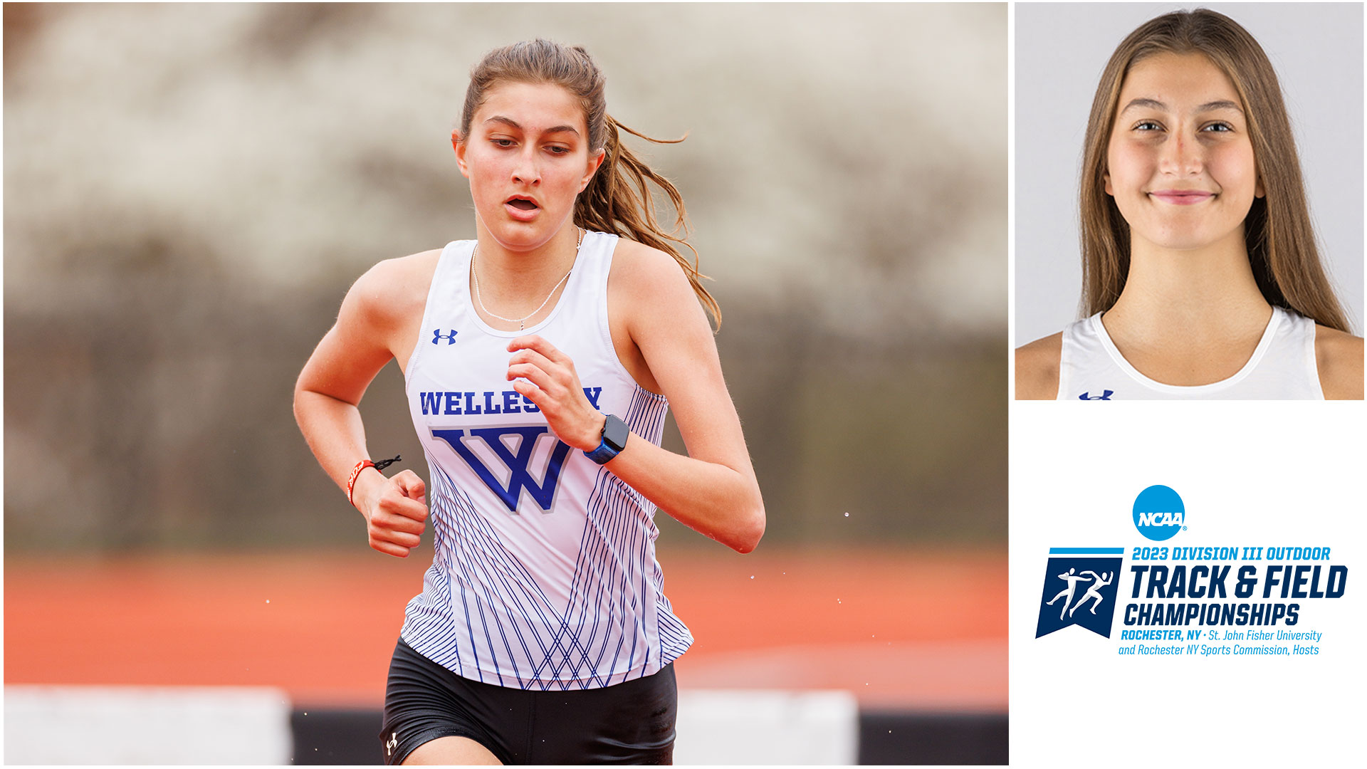 Ella Whinney '26 will represent Wellesley track & field in the 3000m steeplechase at the 2023 NCAA Division III Outdoor Track & Field Championships (Frank Poulin)