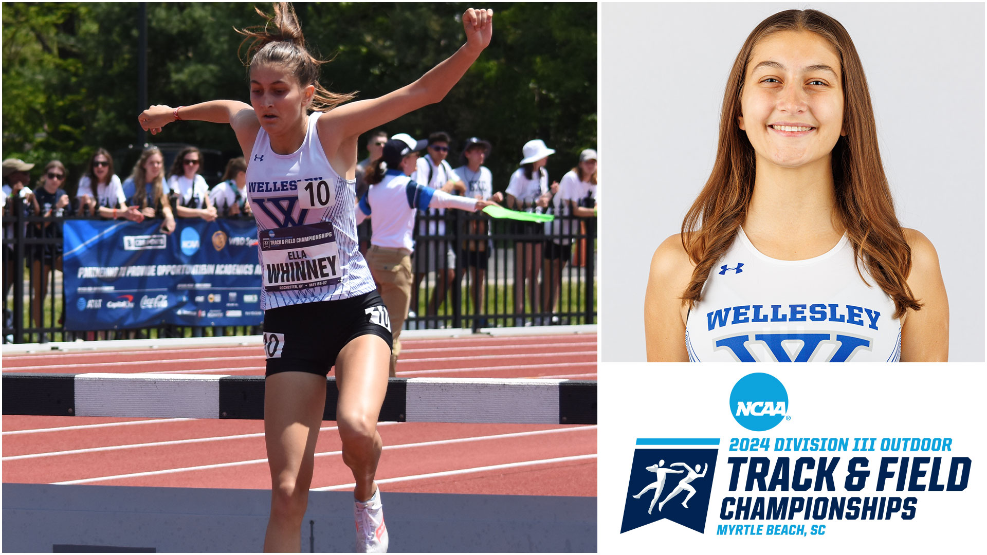 Ella Whinney '26 will represent Wellesley track & field at the 2024 NCAA Division III Track & Field Outdoor Championships (Frank Poulin)