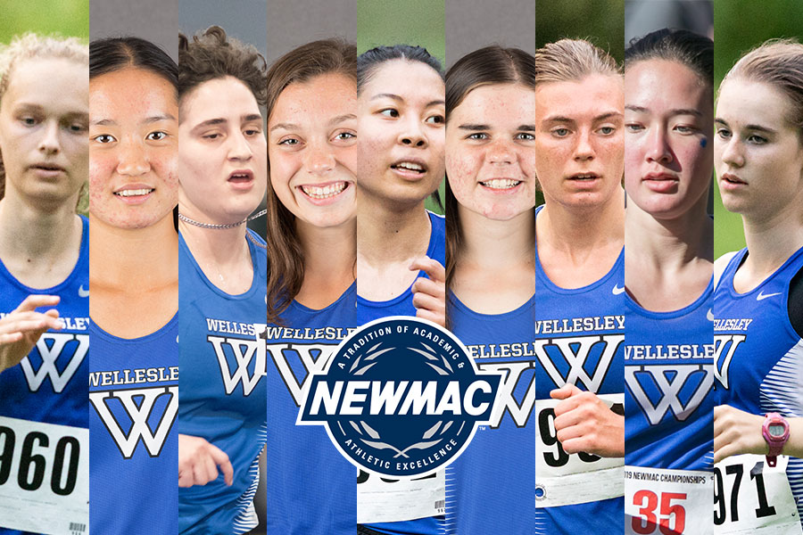left to right: Anderson, Tao, Marks, Heizer, Chu, Logan, Bradbury, Murphy-Weise, and Pasko were all named NEWMAC Academic All-Conference (Frank Poulin/Jon Endow)